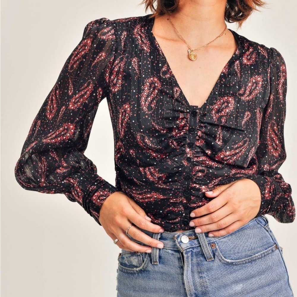 RESET by Jane Effortlessly Feminine Metallic Sheer Blouse Medium NWT